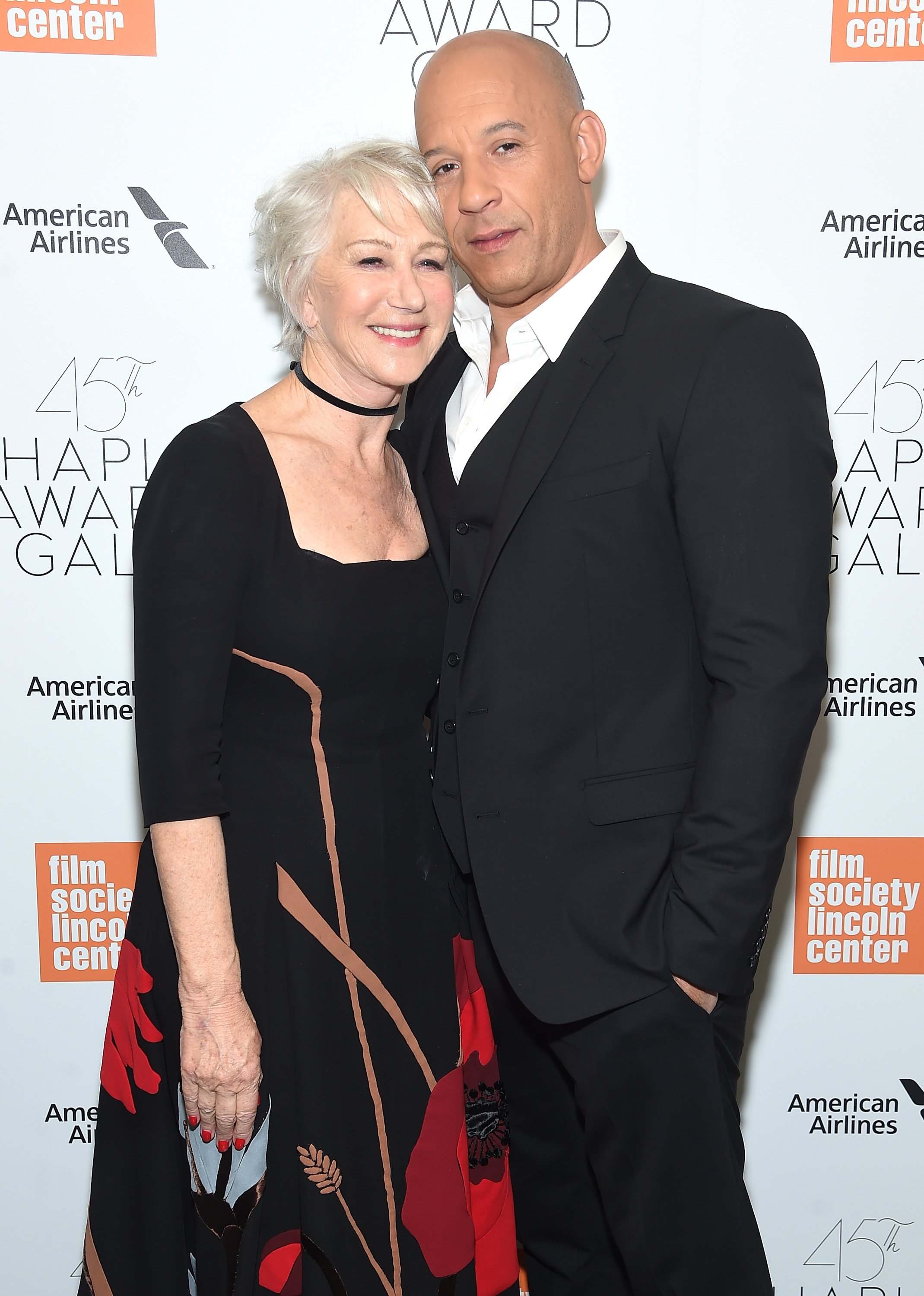 Helen Mirren and Vin Diesel attend the 45th Chaplin Award Gala on April 30, 2018 in New York City. | Source: Getty Images