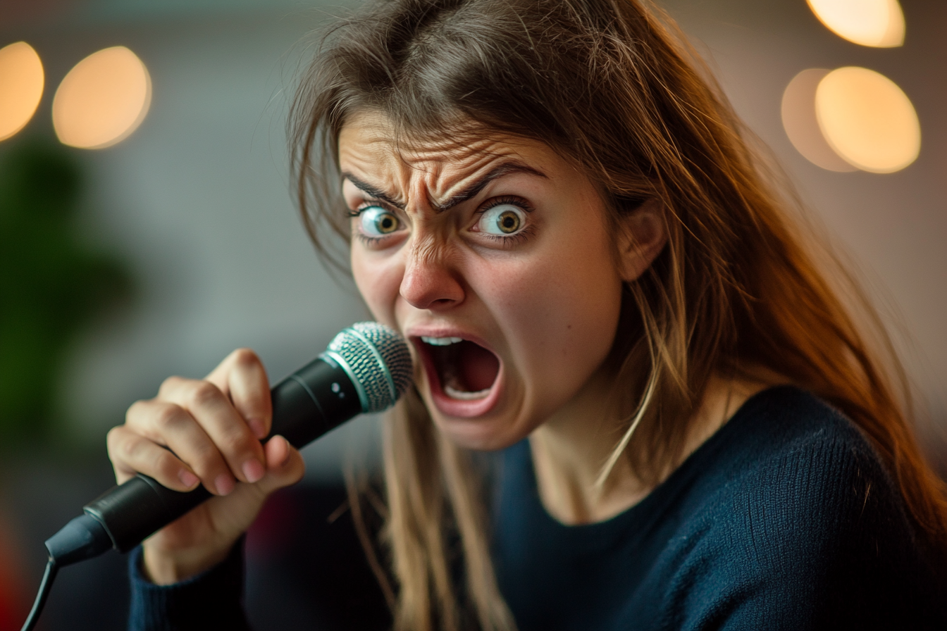 A furious woman making an announcement | Source: Midjourney