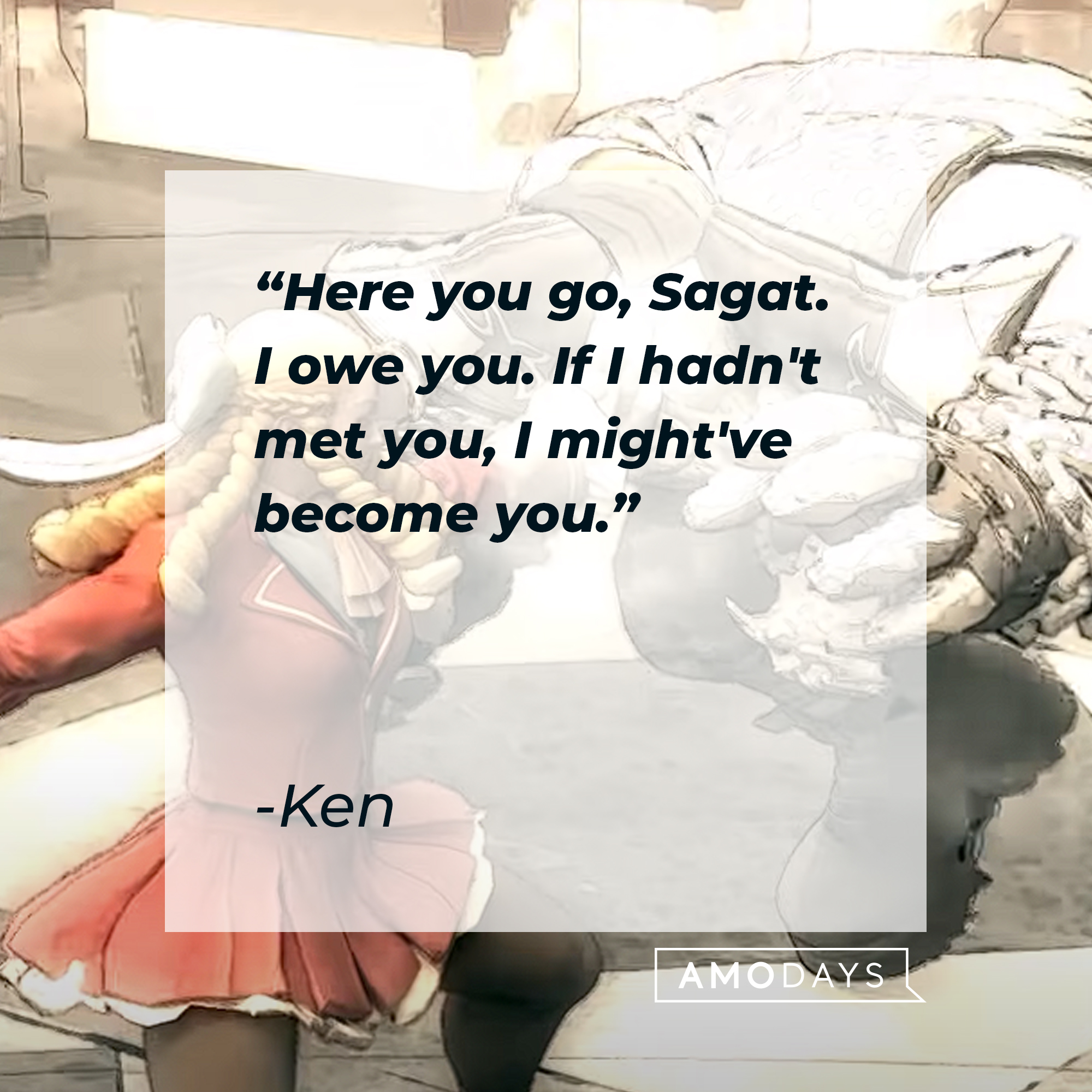 Ken's quote: "Here you go, Sagat. I owe you. If I hadn't met you, I might've become you." | Source: youtube.com/PlayStation