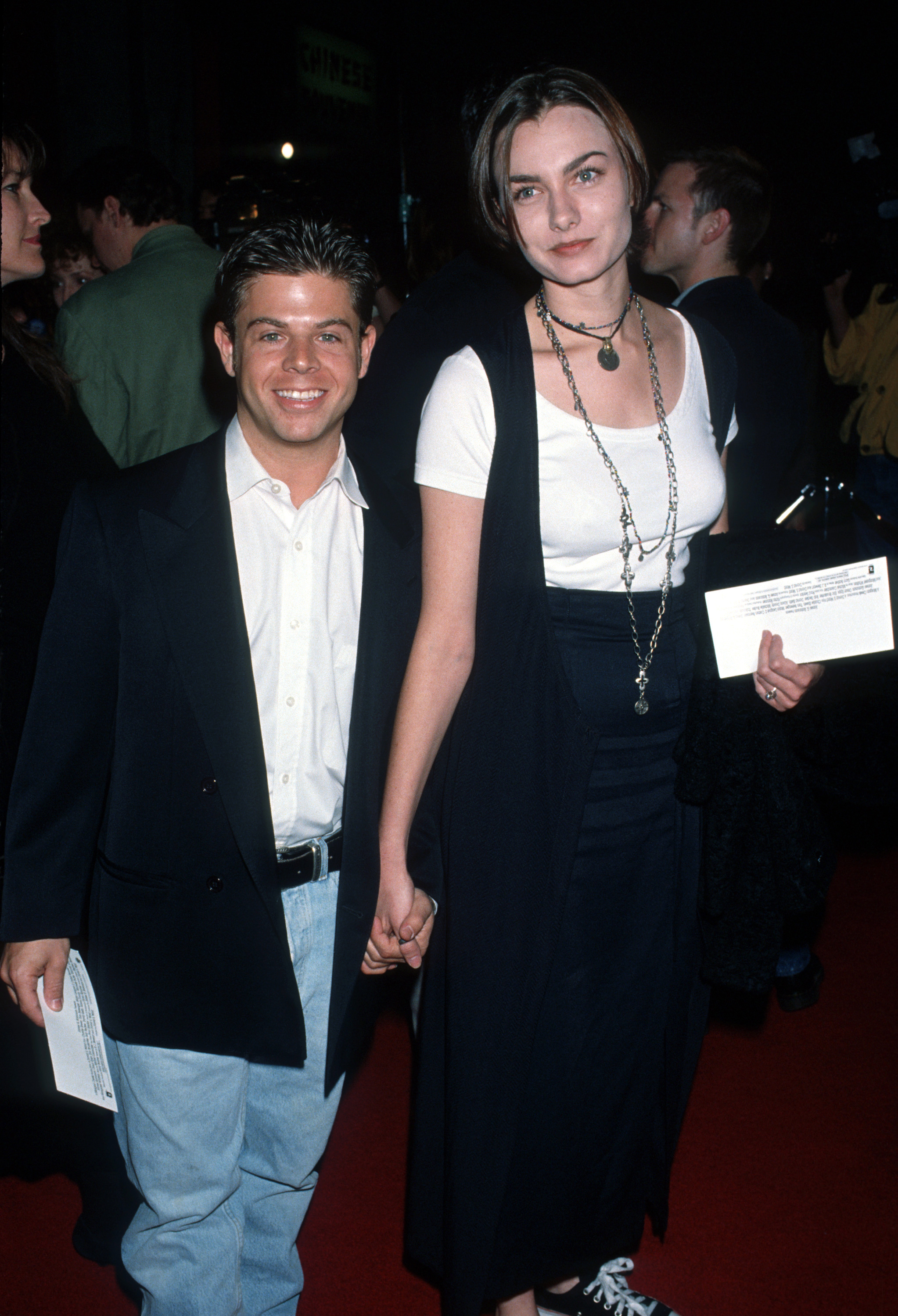 Adam Rich and guest during the premiere of "Major League 2" at Mann's Chinese Theater on March 28, 1994 in Hollywood, California | Source: Getty Images