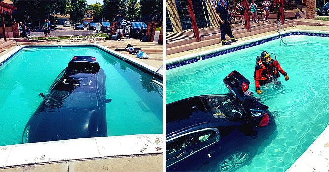 A diver can been seen investigating a submerged car that was accidentally driven into a pool | Photo: Twitter/LakewoodPDCO