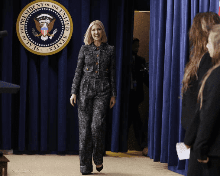 Ivanka Trump walks on stage for her speech  during the White House Summit on Child Care and Paid Leave at the White House, on Thursday, Dec. 12, 2019, Washington, D.C. | Source: Zach Gibson/Bloomberg via Getty Images