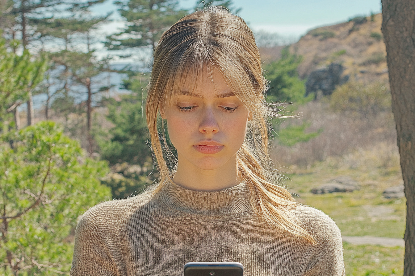 A woman holding a cell phone | Source: Midjourney