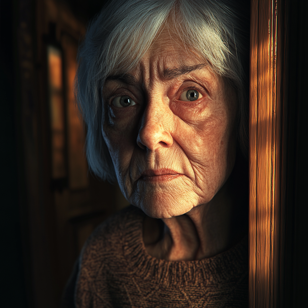 A terrified older woman at the doorway | Source: Midjourney