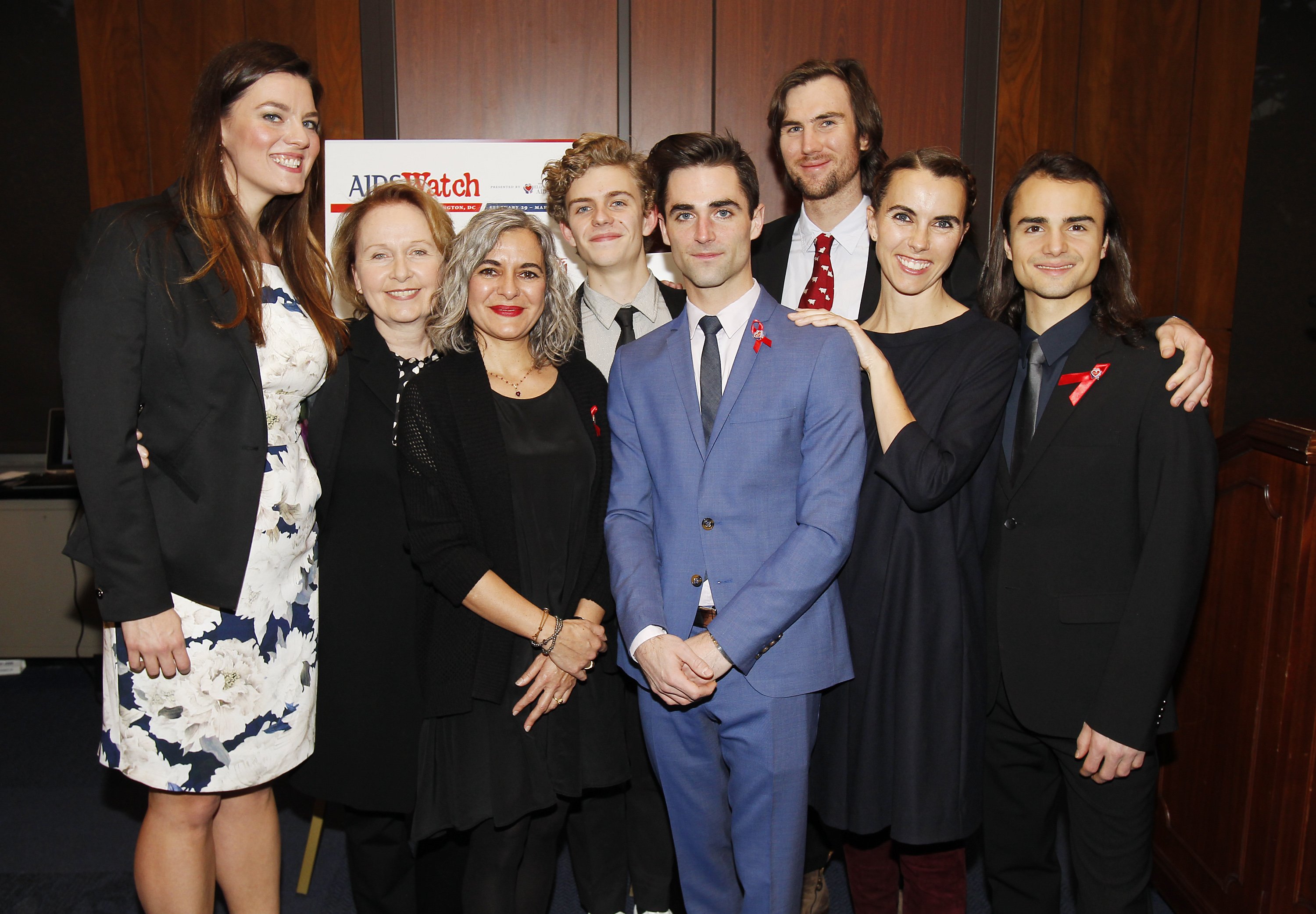 Eliza Carson, Kate Burton, Laela Wilding, Finn McMurray, Quinn Tivey, Tarquin Wilding, Naomi Wilding, and Rhys Tivey attend the AIDSWatch 2016 Positive Leadership Award Reception at the Rayburn House Office Building on February 29, 2016 | Photo: GettyImages