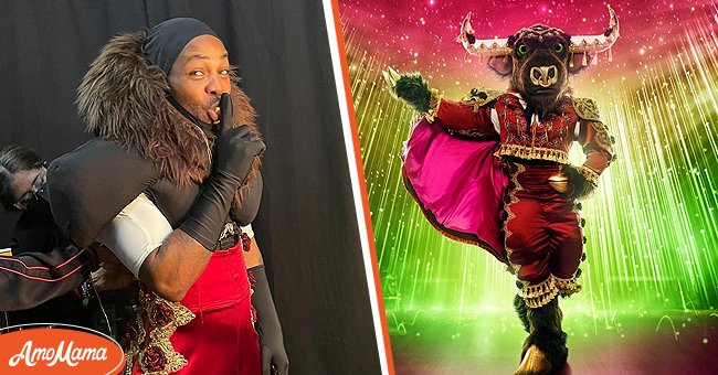 A behind-the-scenes glimpse of Todrick Hall in his Bull Costume [Left] The Bull's promotional photo for "The Masked Singer" [Right] | Photo: Instagram/todrick & Instagram/maskedsingerfox