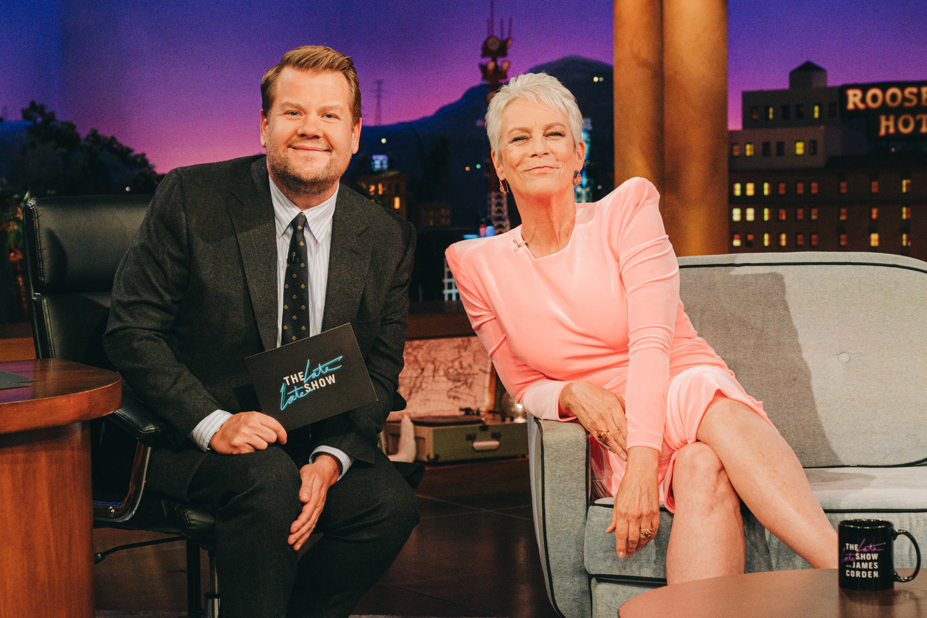 James Corden and Jamie Lee Curtis on "The Late Late Show with James Corden." This episode aired on Monday, October 4, 2021. | Source: Getty Images