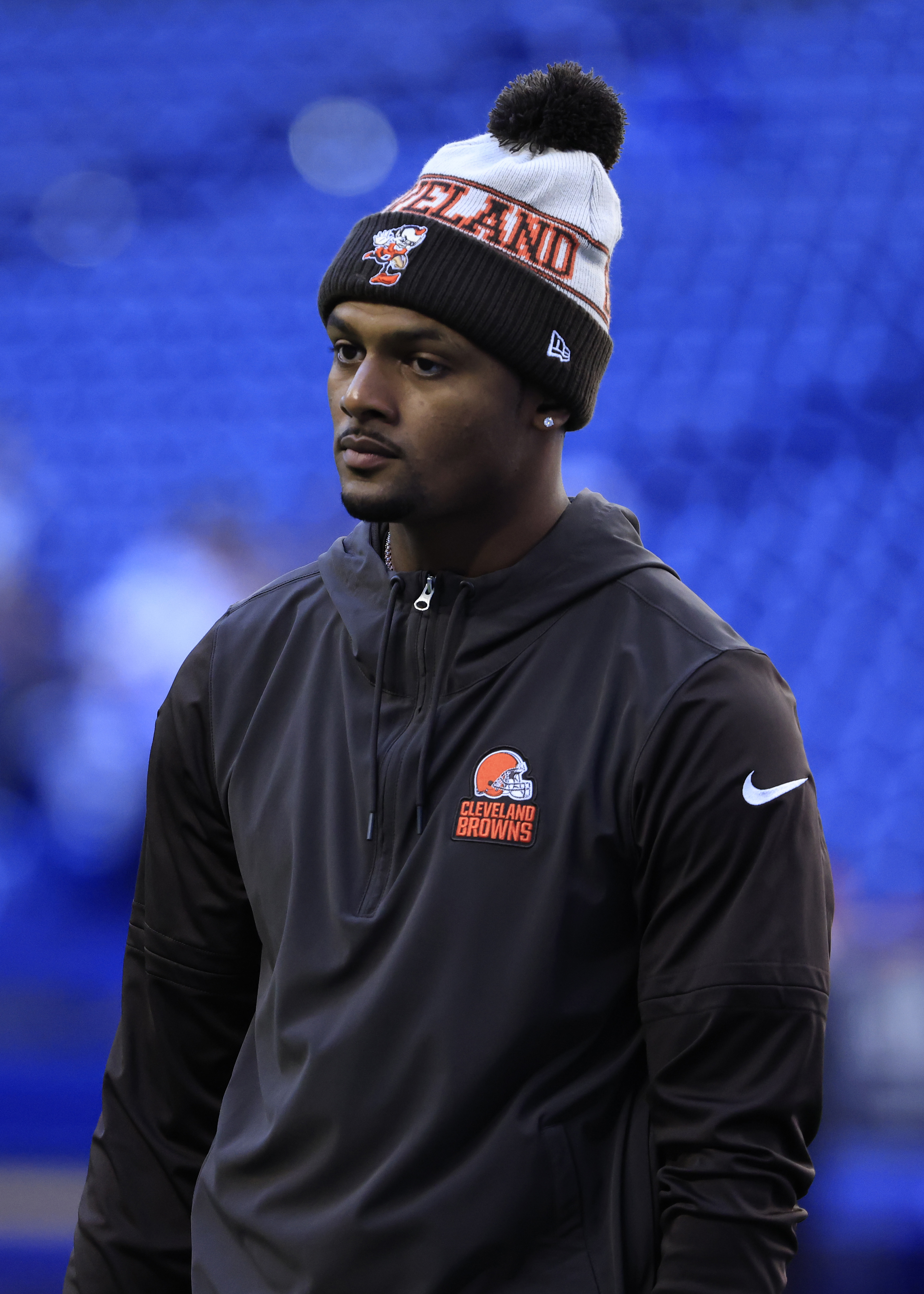 Deshaun Watson during a warm up session ahead of the Cleveland Browns vs Indianapolis Colts game in Indianapolis, Indiana on October 22, 2023. | Source: Getty Images