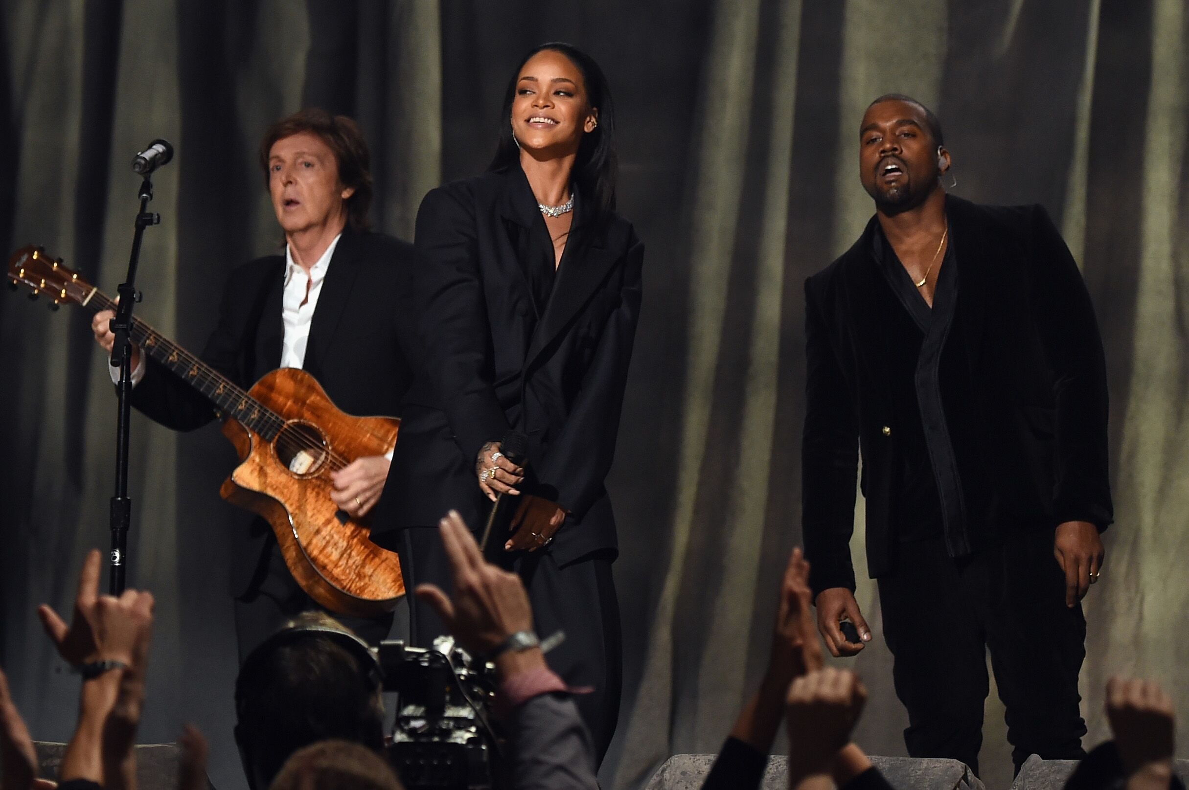 Rihanna performing with Sir Paul McCarthney and Kanye West in 2015/ Source: Getty Image