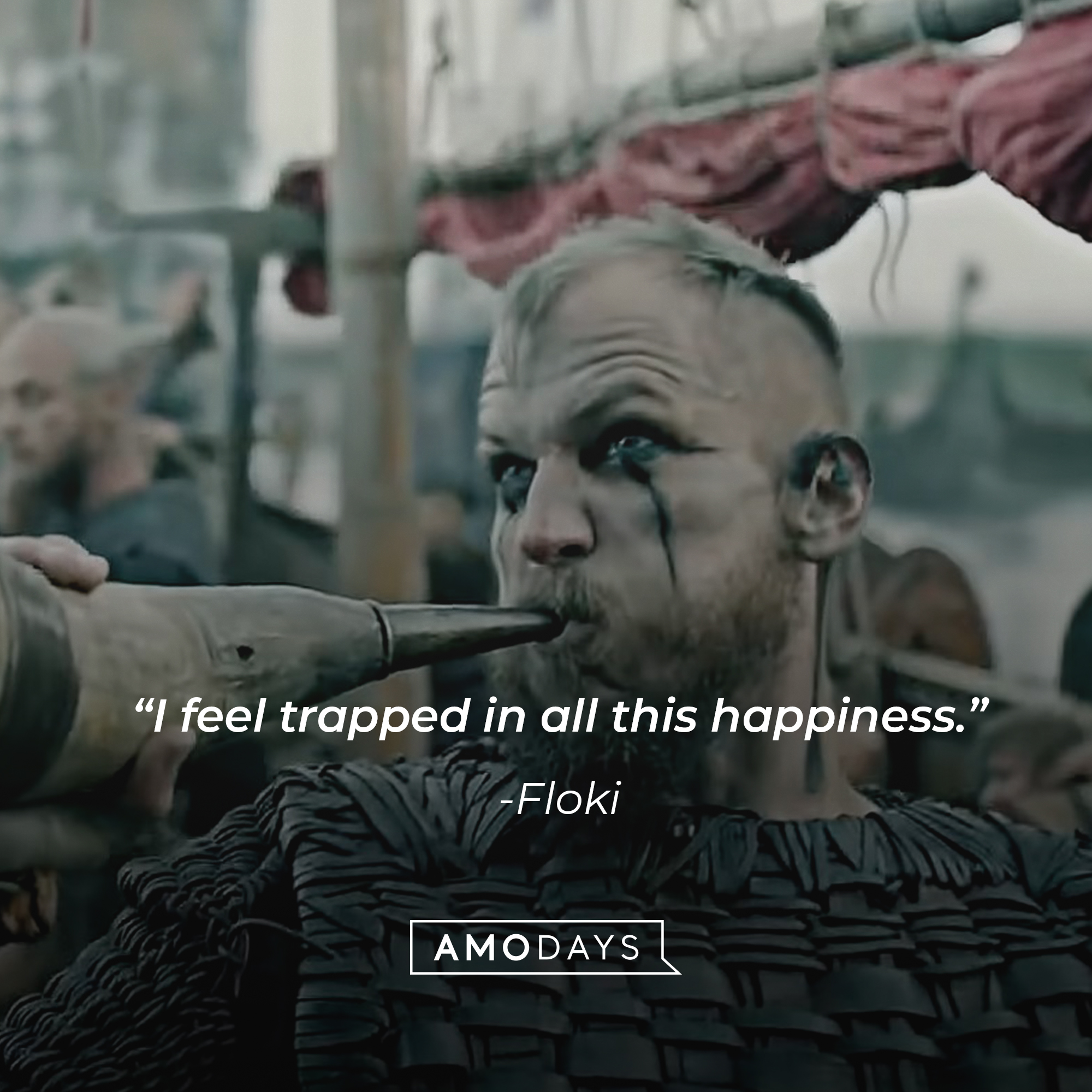 An image of Floki with his quote: “I feel trapped in all this happiness.” | Source: facebook.com/Vikings