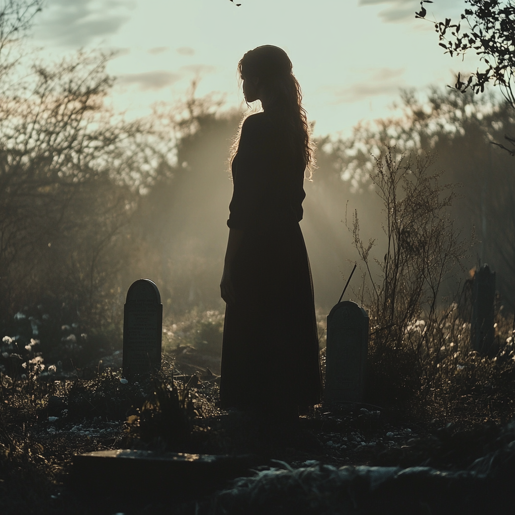 Laura on her mothers gravestone | Source: Midjourney