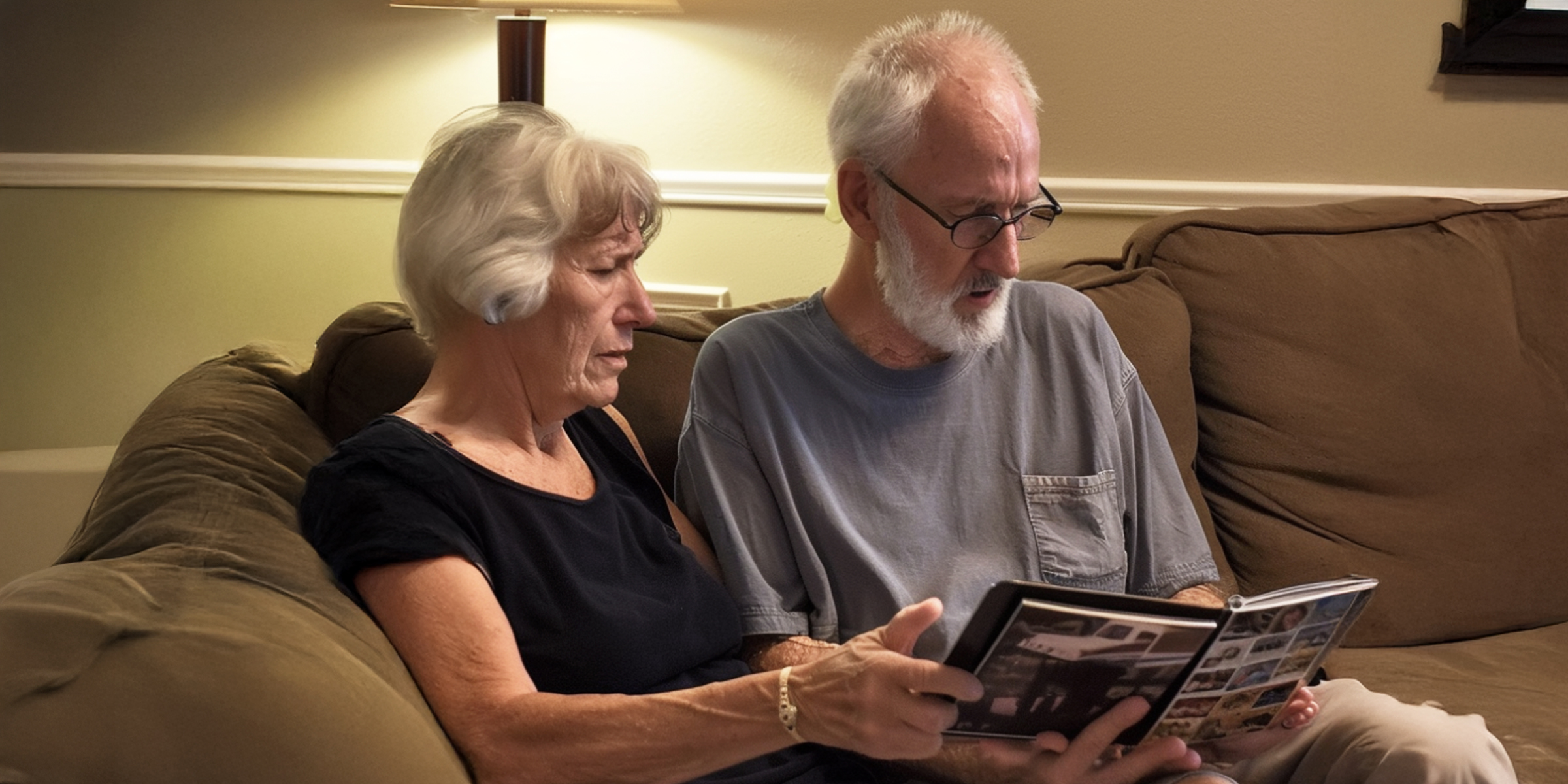 A couple looking at a photo album | Source: Midjourney