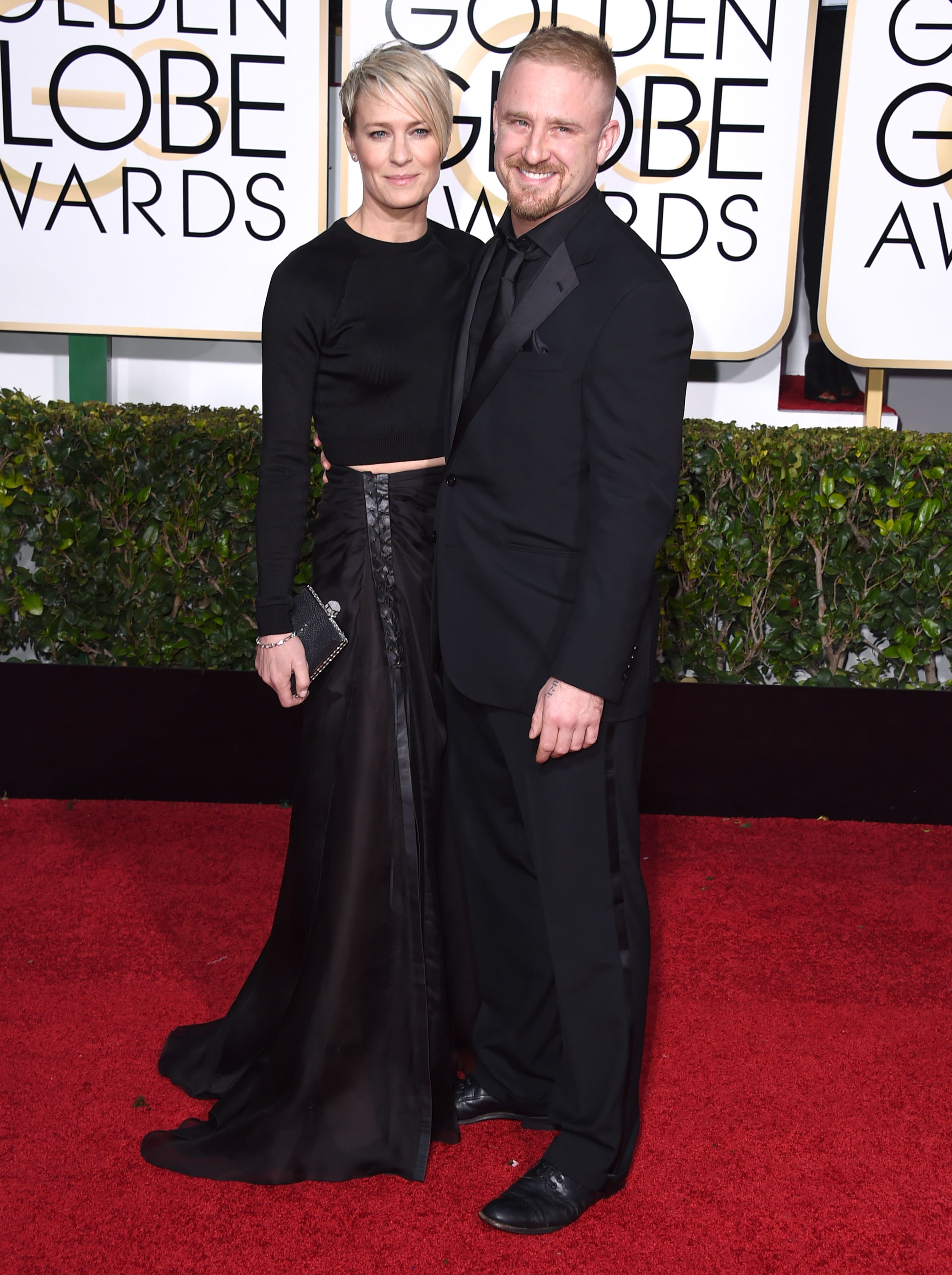 Robin Wright and Ben Foster arrives at the 72nd Annual Golden Globe Awards at The Beverly Hilton Hotel on January 11, 2015, in Beverly Hills, California.| Source: Getty Images