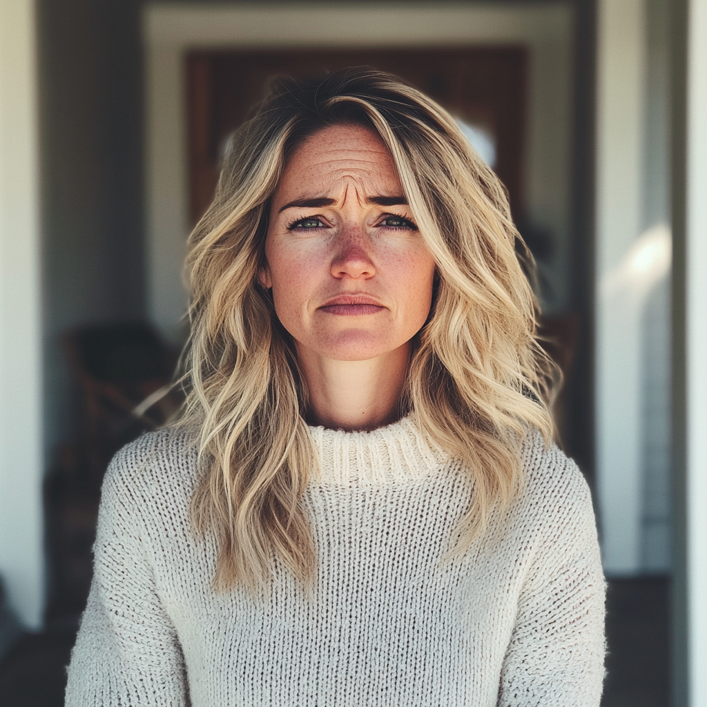 An upset woman standing outside | Source: Midjourney