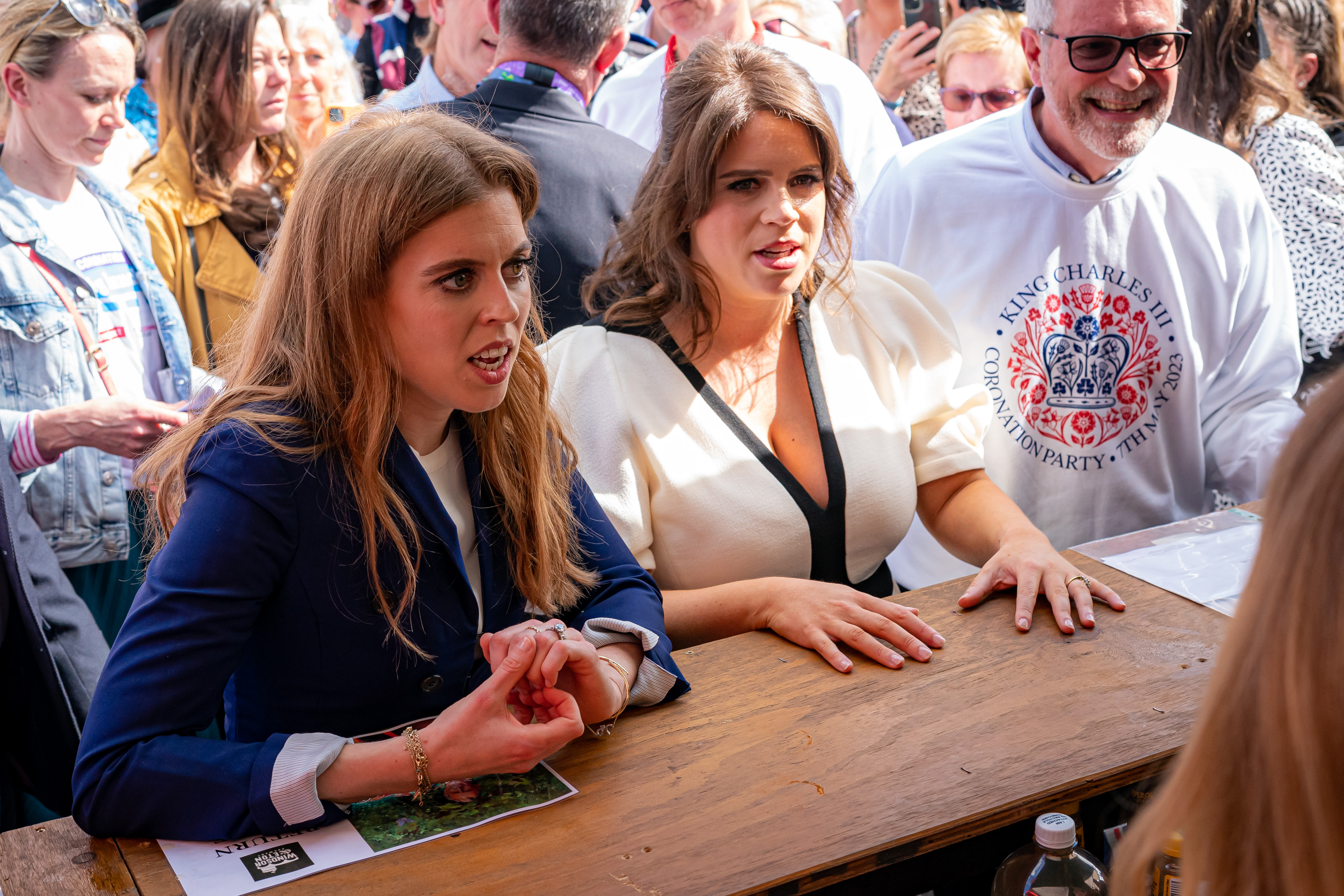 Princess Beatrice and Princess Eugenie of York attend a Coronation Big Lunch in Chalfont St Giles, Buckinghamshire on May 7, 2023 in England | Source: Getty Images