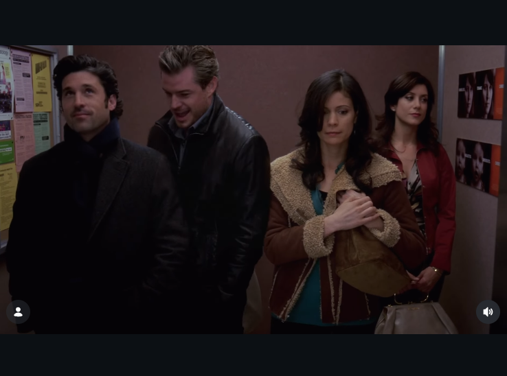 Dr. Mark Sloan stands in an elevator alongside Derek Shepherd, Addison Montgomery, and another character in an early-season scene. | Source: Instagram/greysabc