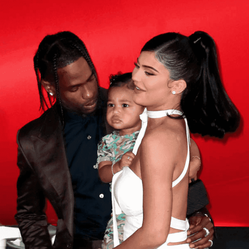 Travis Scott, Stormi Webster, and Kylie Jenner pose on the red carpet at the premiere of "Travis Scott: Look Mom I Can Fly," on August 27, 2019 in Santa Monica, California | Source: (Photo by David Livingston/WireImage)
