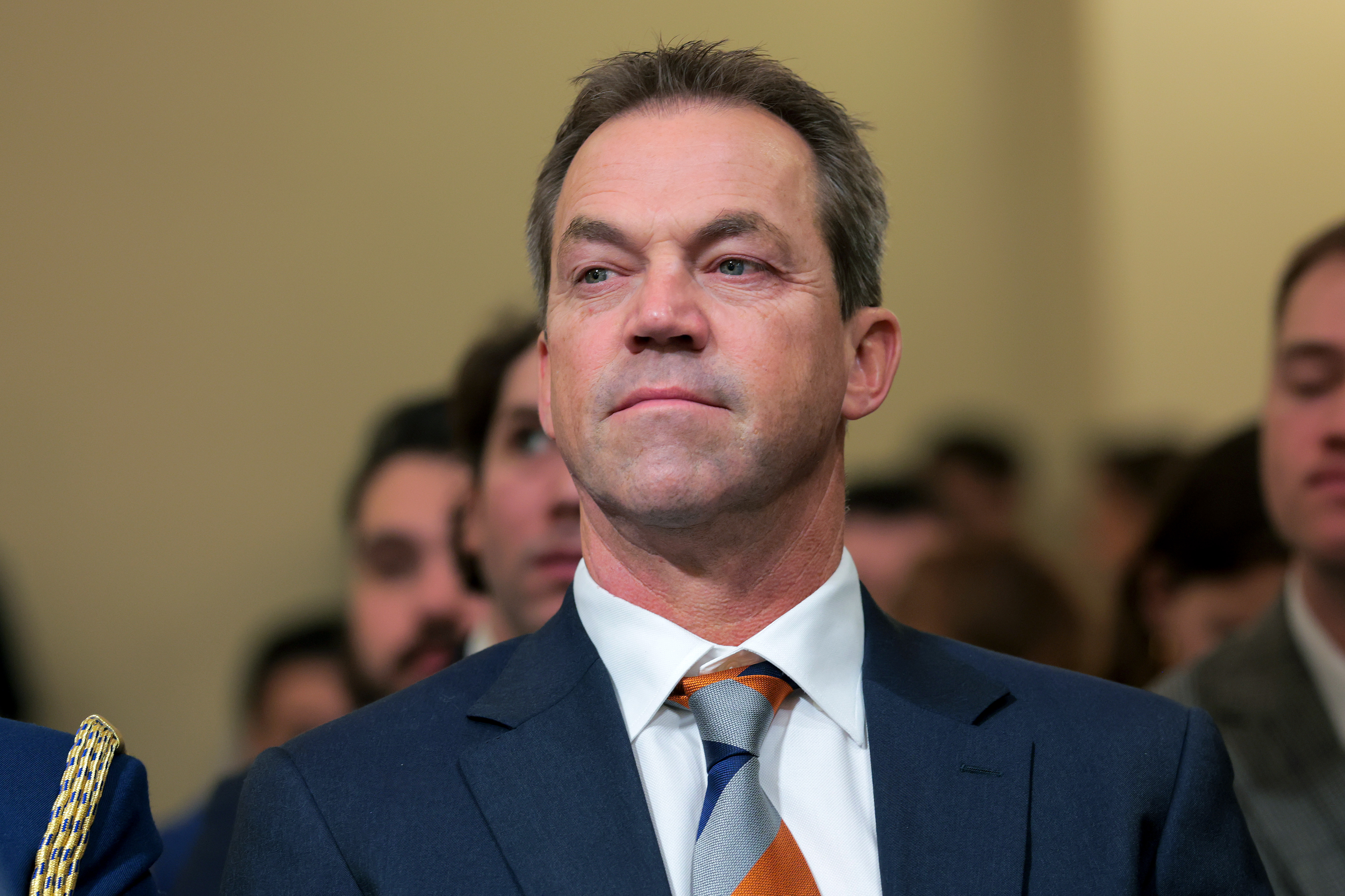 Bryon Noem appears at another hearing where Kristi Noem was testifying in Washington, D.C., on December 11, 2025. | Source: Getty Images