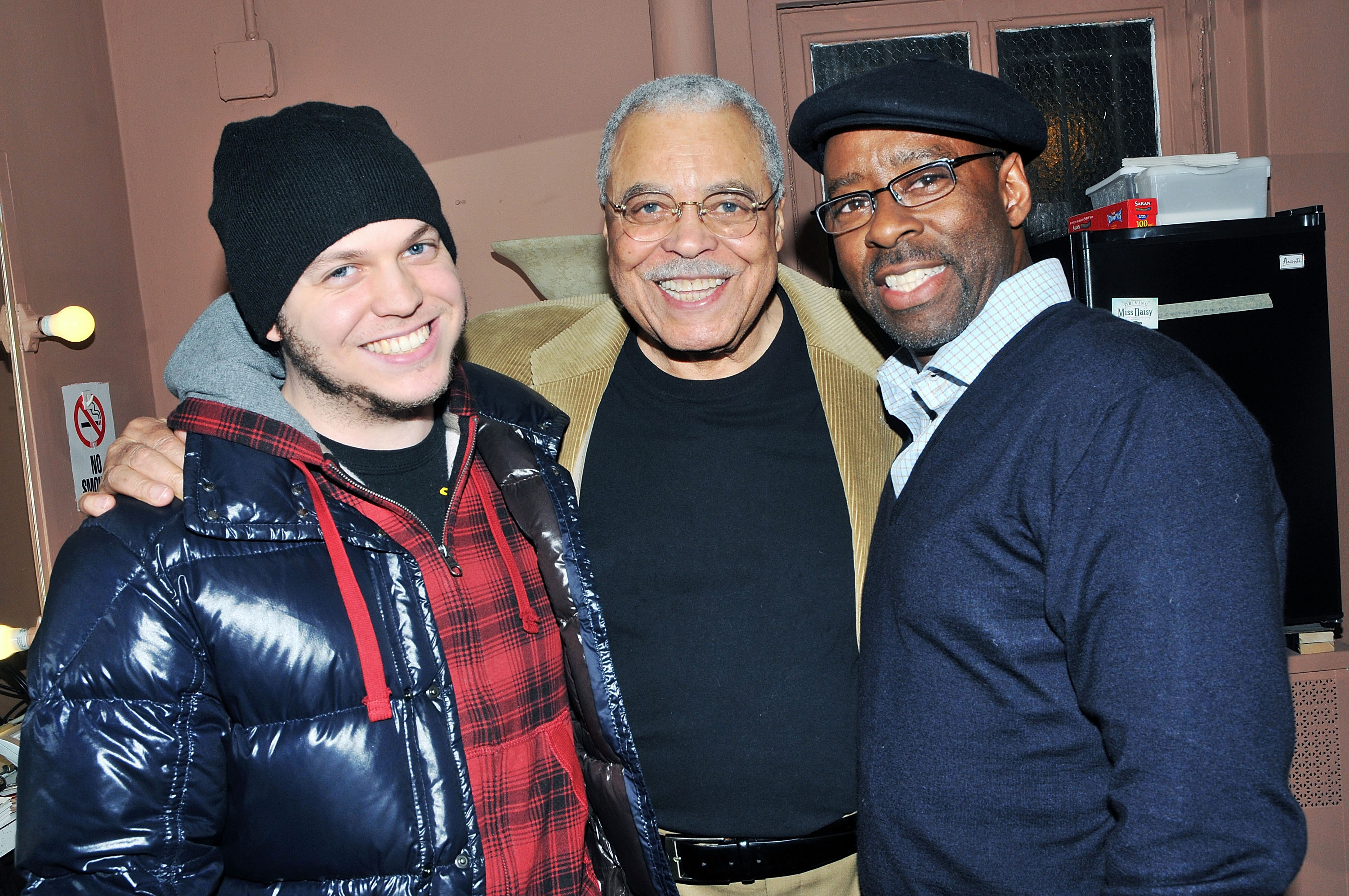 Flynn Earl Jones, James Earl Jones, and Courtney B. Vance backstage of "Driving Miss Daisy" on Broadway at The Golden Theatre on January 9, 2011, in New York. | Source: Getty Images