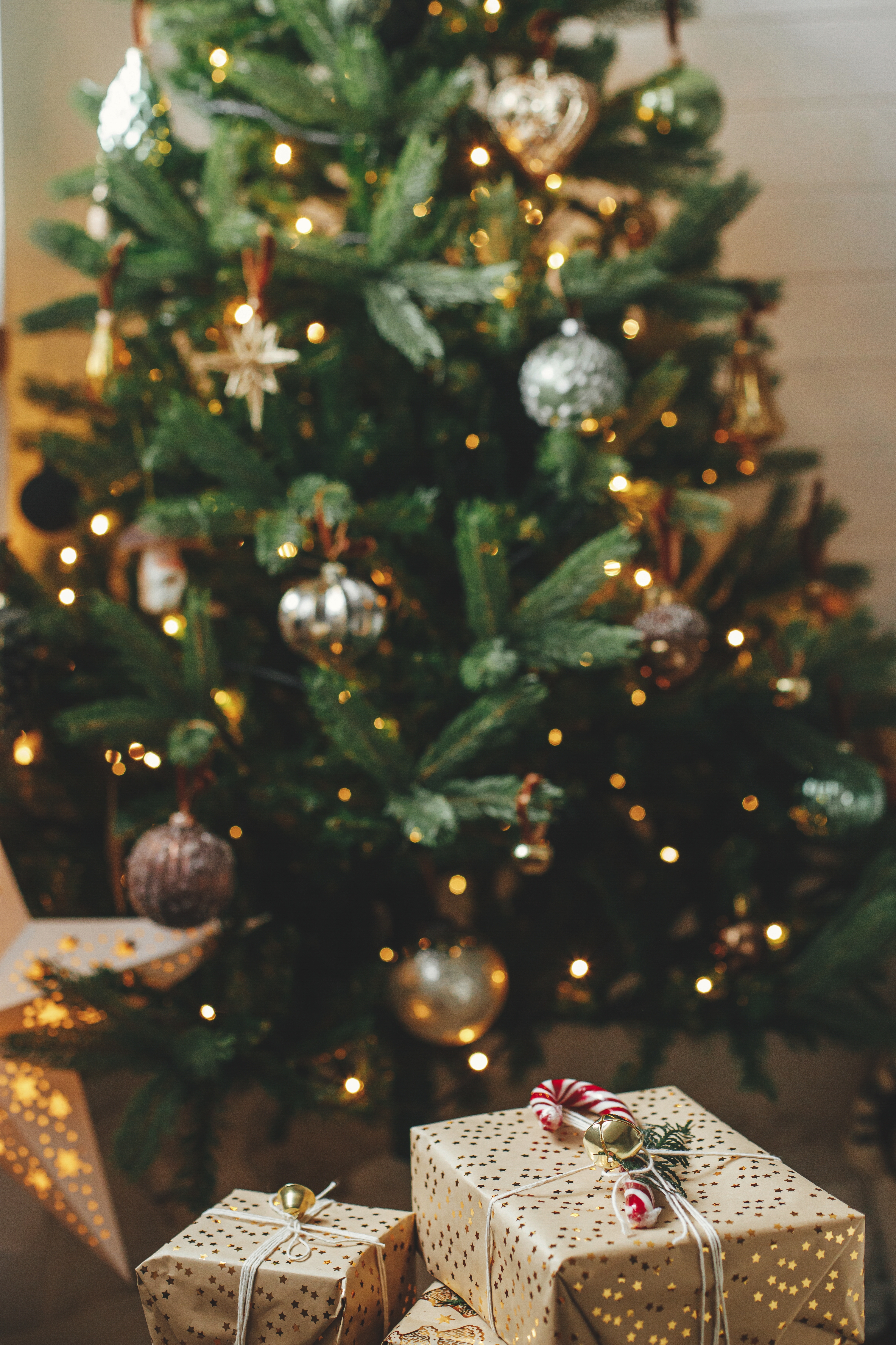 Gift boxes placed underneath a Christmas tree | Source: Shutterstock
