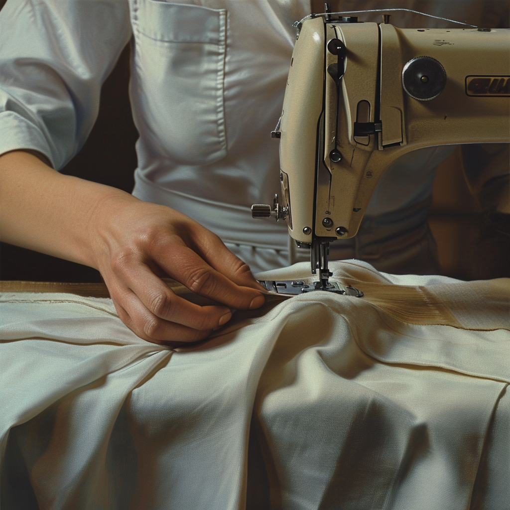 A woman using a sewing machine | Source: Midjourney