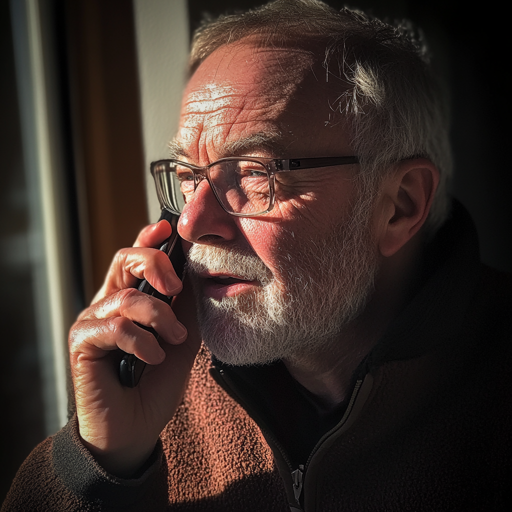 An elderly man talking on the phone | Source: Midjourney