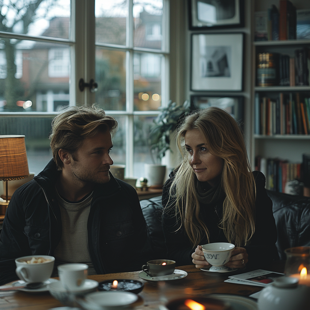 David and Jenna drink tea | Source: Midjourney