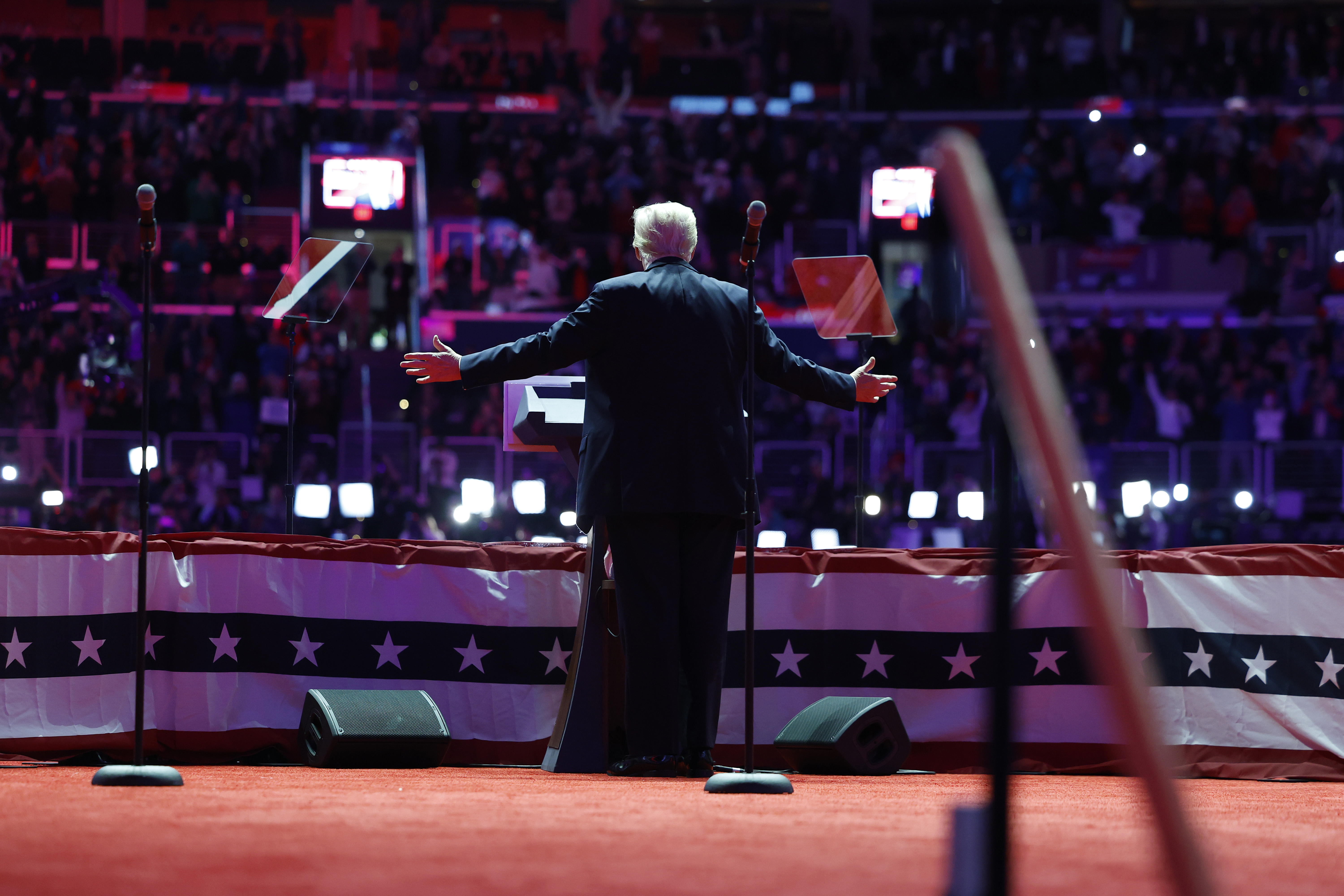 Donald Trump speaking at his victory rally. | Source: Getty Images