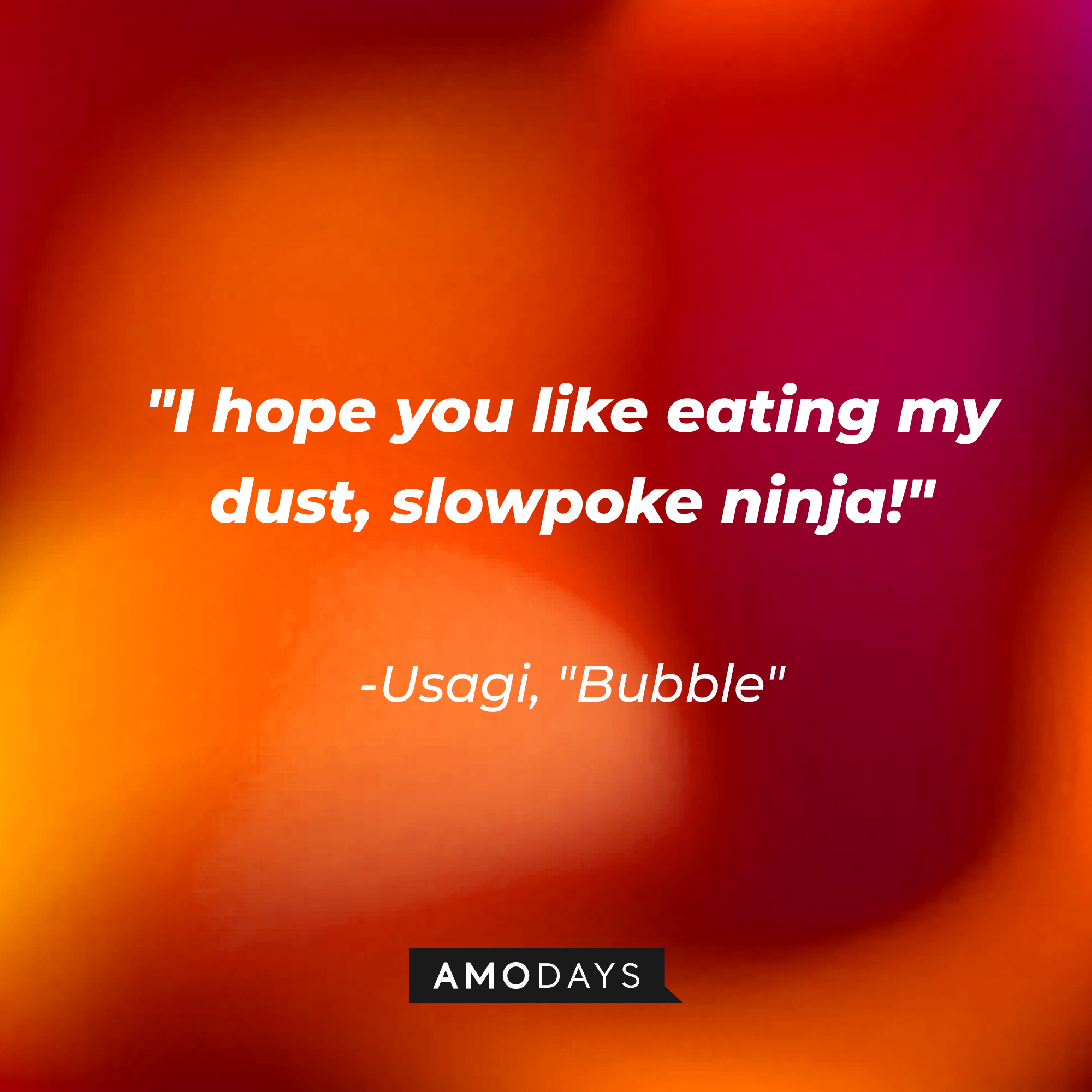 Usagi's quote on "Bubble:" "I hope you like eating my dust, slowpoke ninja!" | Source: AmoDays