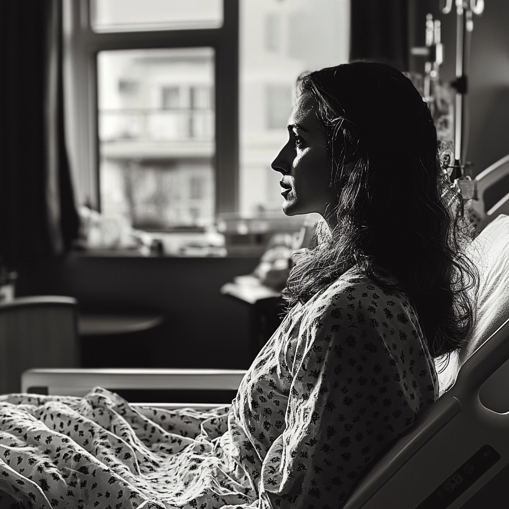 Woman seated on a hospital bed | Source: Midjourney