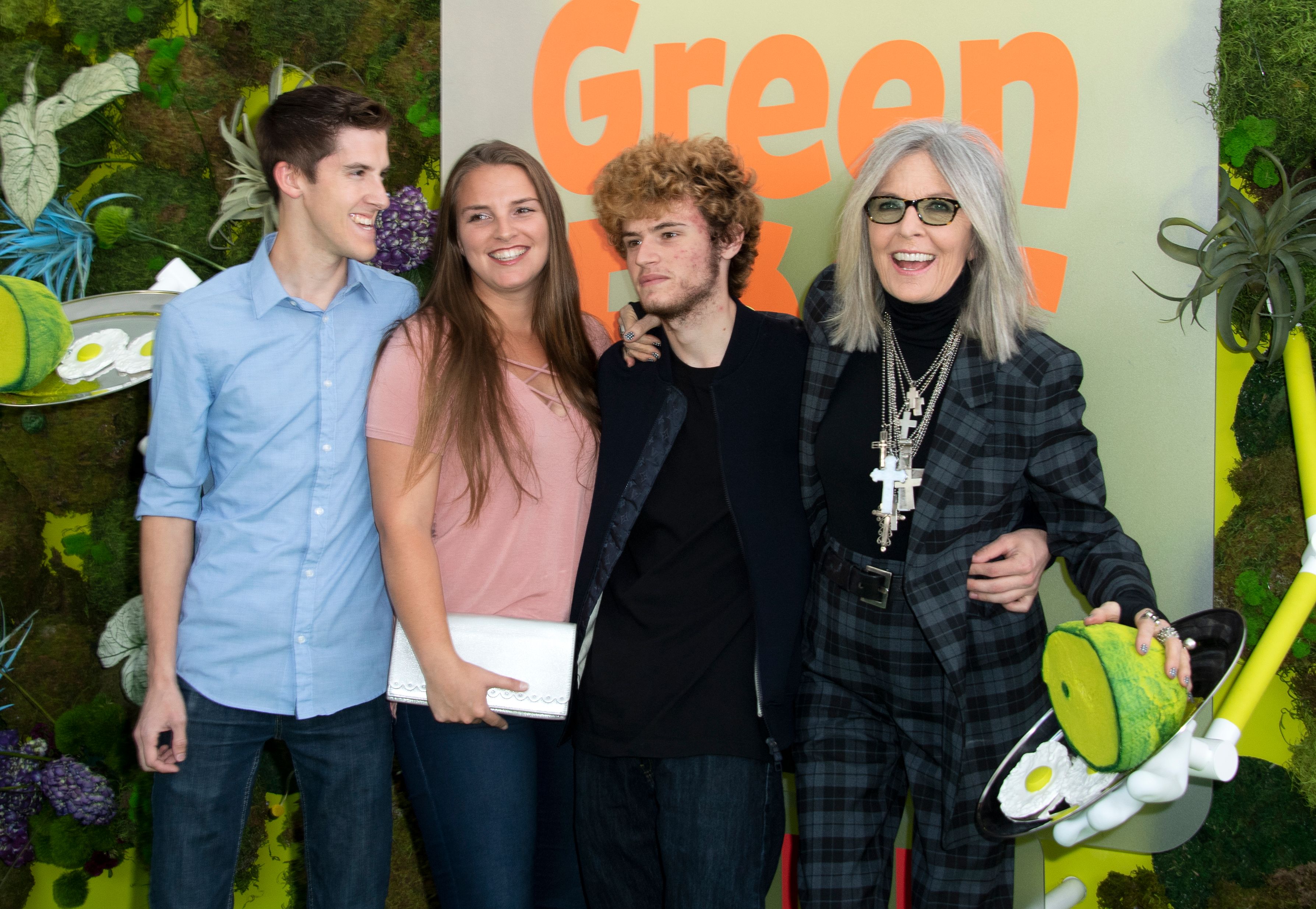 Dexter Keaton, Duke Keaton, and a friend with Diane Keaton at the Netflix premiere of "Green Eggs and Ham" in Hollywood, 2019 | Source: Getty Images