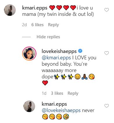 K'mari Epps commented on a birthday tribute for her 16th birthday from her mother Keisha Epps | Source: Instagram.com/lovekeishaepps