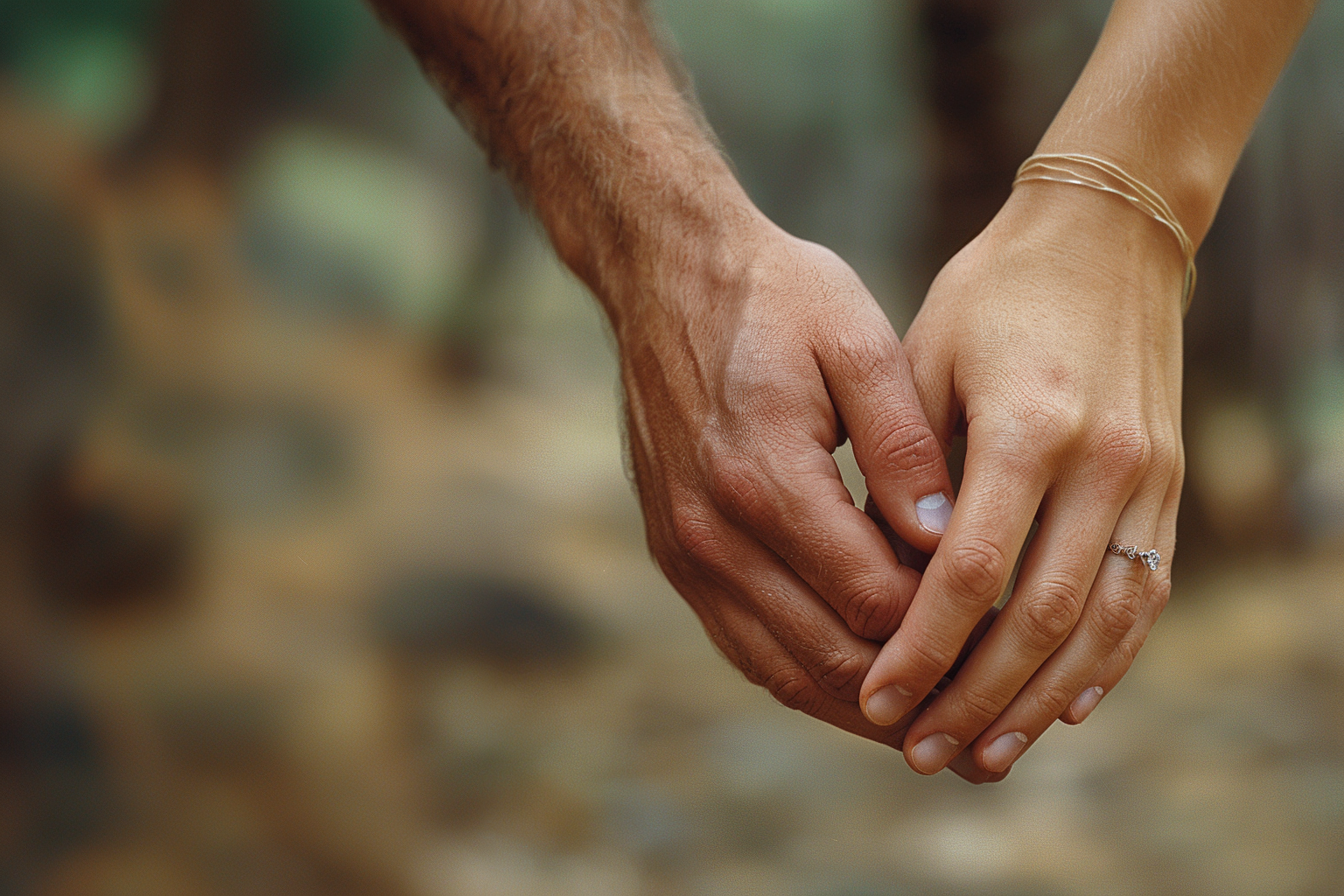 A close-up of the couple holding hands | Source: Midjourney