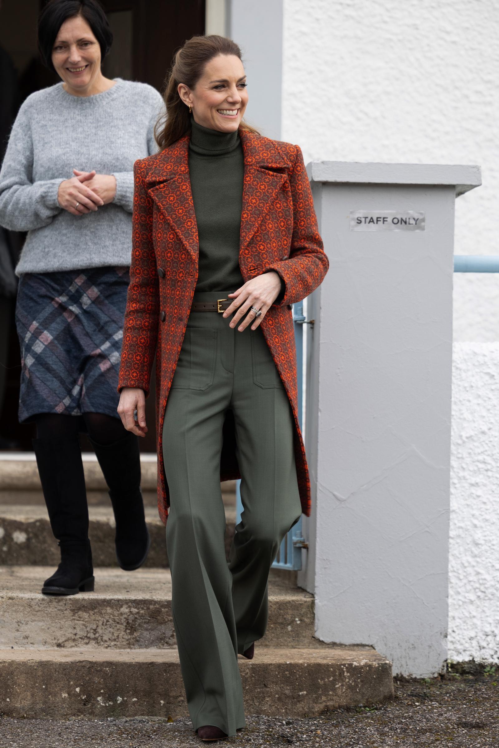Catherine, Princess of Wales visits Melin Tregwynt, a woollen mill weaving traditional Welsh designs, on 3 February 2026 in Castlemorris, Wales. | Source: Getty Images