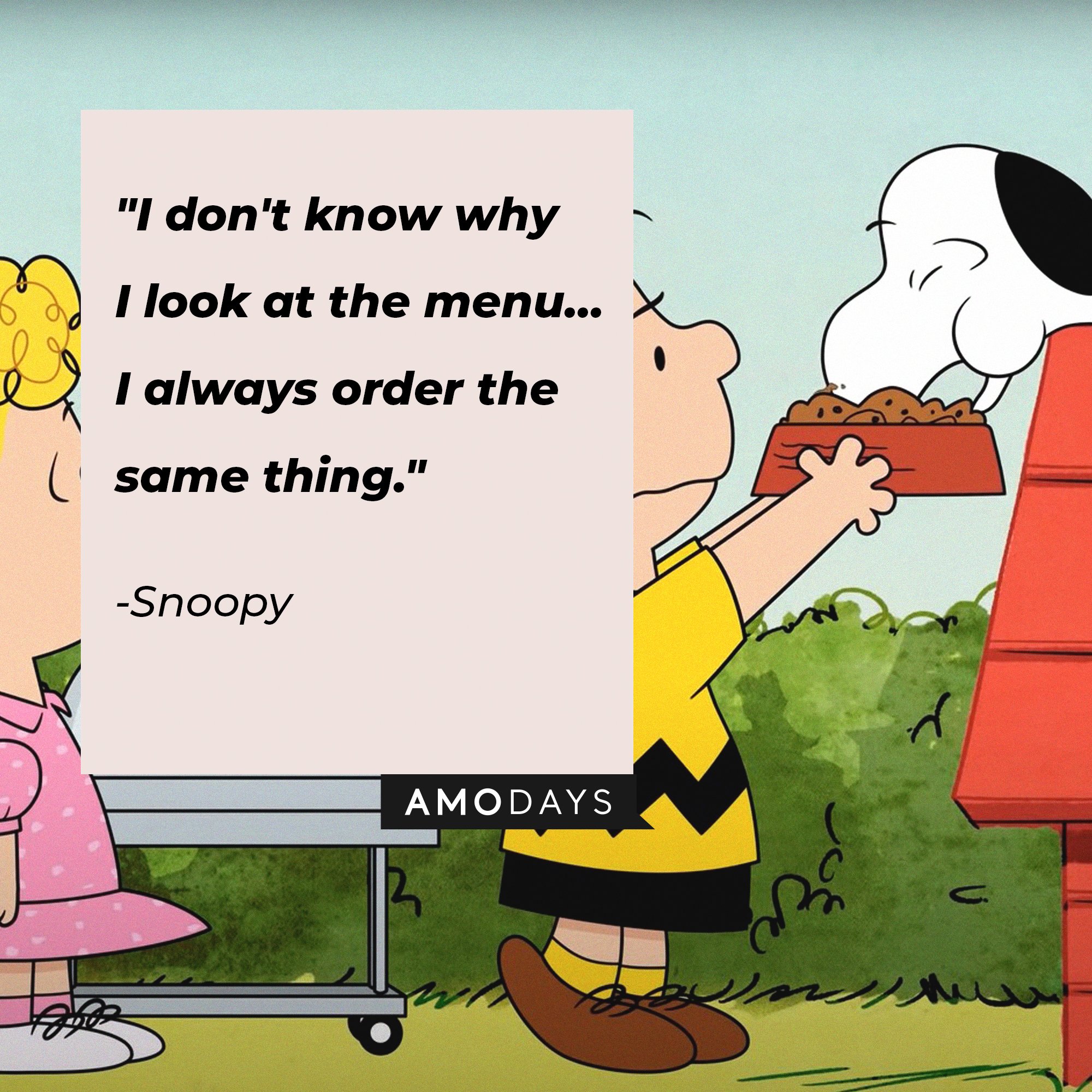 Snoopy’s quote: "I don't know why I look at the menu… I always order the same thing." | Image: AmoDays 