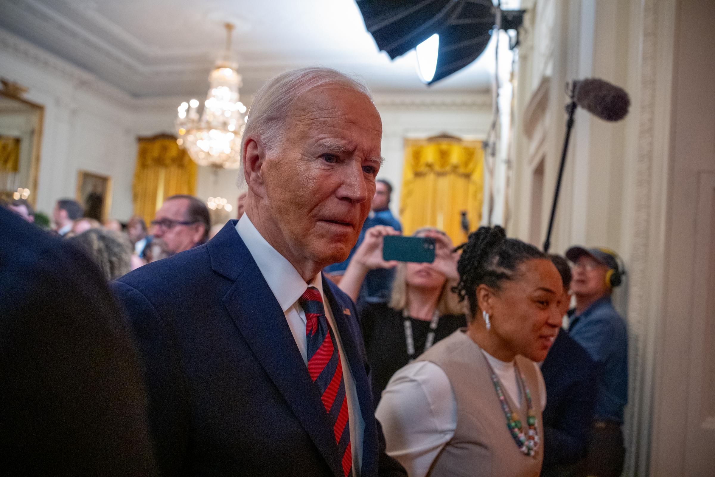 Joe Biden departing an event to celebrate the 2023-2024 University of South Carolina Gamecocks Women's Basketball NCAA championship team in the East Room at the White House on September 10, 2024, in Washington, D.C. | Source: Getty Images