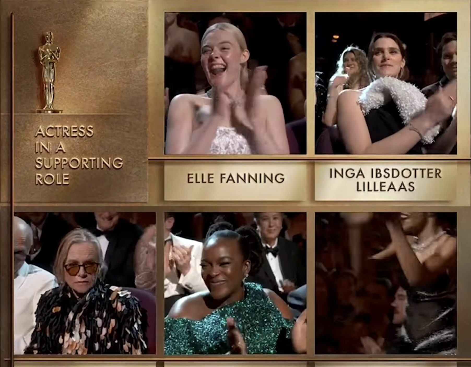 Nominees react as the result is announced during the live broadcast | Source: YouTube/ABCNews