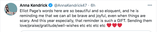 A screenshot of Anna Kendrick's reply to Elliot Page's Tweet. | Photo: Twitter/AnnaKendrick47