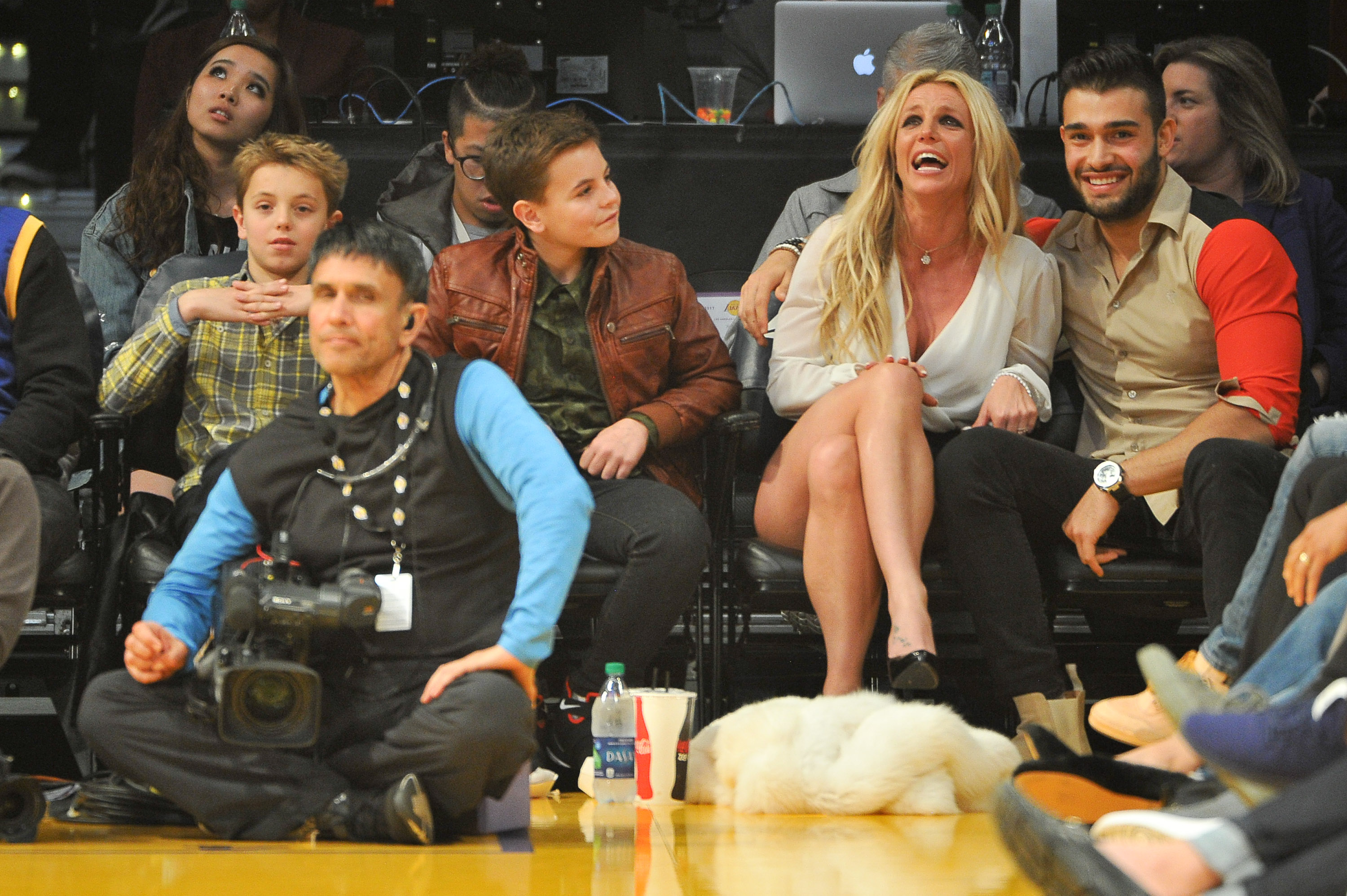 Sean Federline, Jayden James Federline, Britney Spears, and Sam Asghari attend a basketball game between the Los Angeles Lakers and the Golden State Warriors at Staples Center on November 29, 2017, in Los Angeles, California | Source: Getty Images