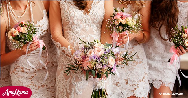 Bride invites bridesmaids and family to wear their wedding gowns to nuptials