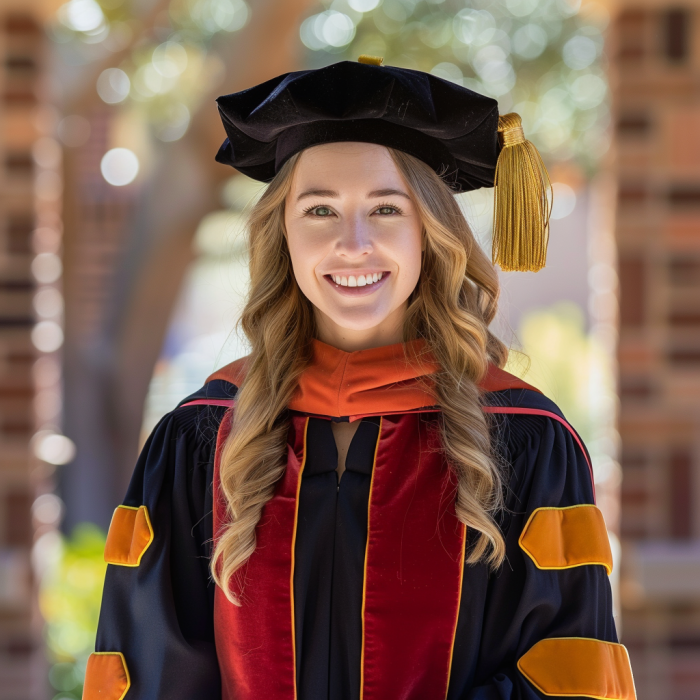 A woman in a gown and cap on her graduation day | Source: Midjourney