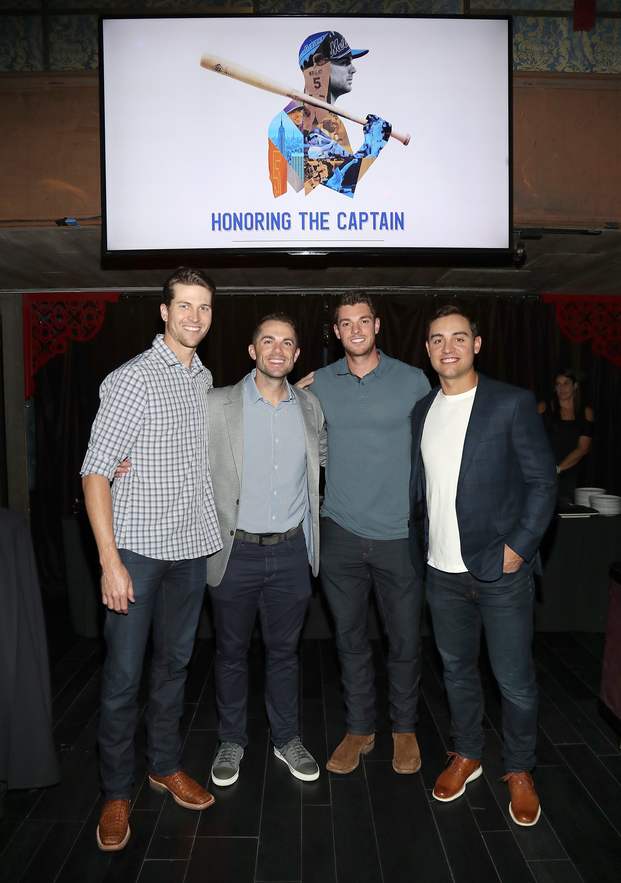 Jacob deGrom, David Wright, Steven Matz and Michael Conforto attend Private Dinner Honoring David Wright at TAO Downtown in New York City on September 30, 2018. | Source: Getty Images