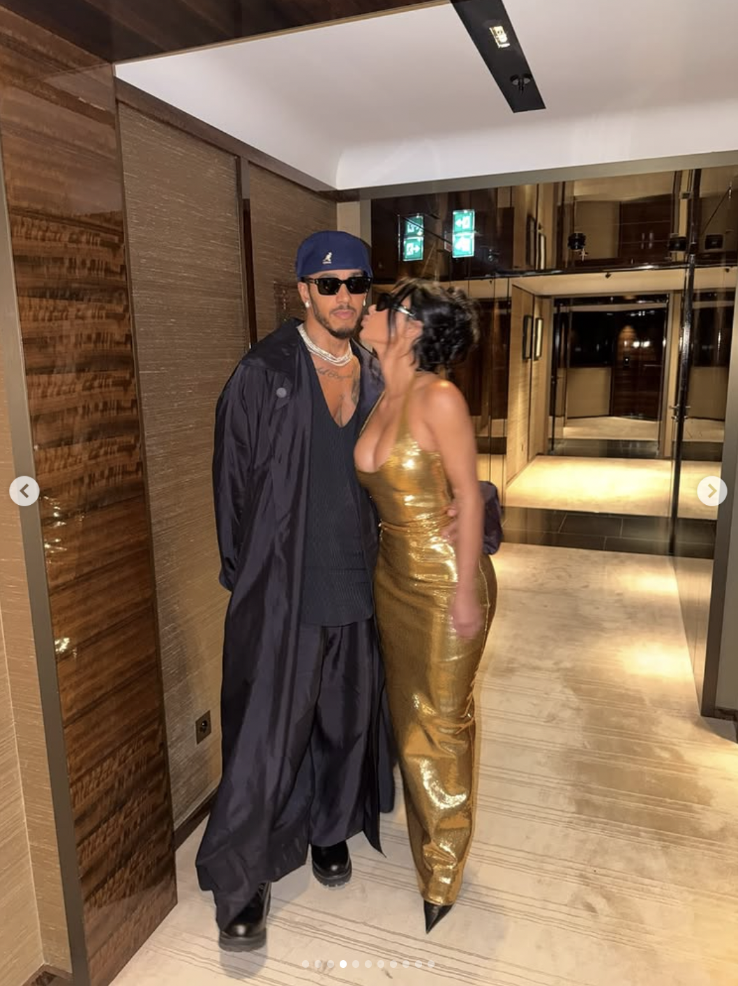 Kim Kardashian plants a kiss on Lewis Hamilton during a date night featured in a carousel post by Hamilton on September 22, 2026 | Source: instagram/lewishamilton