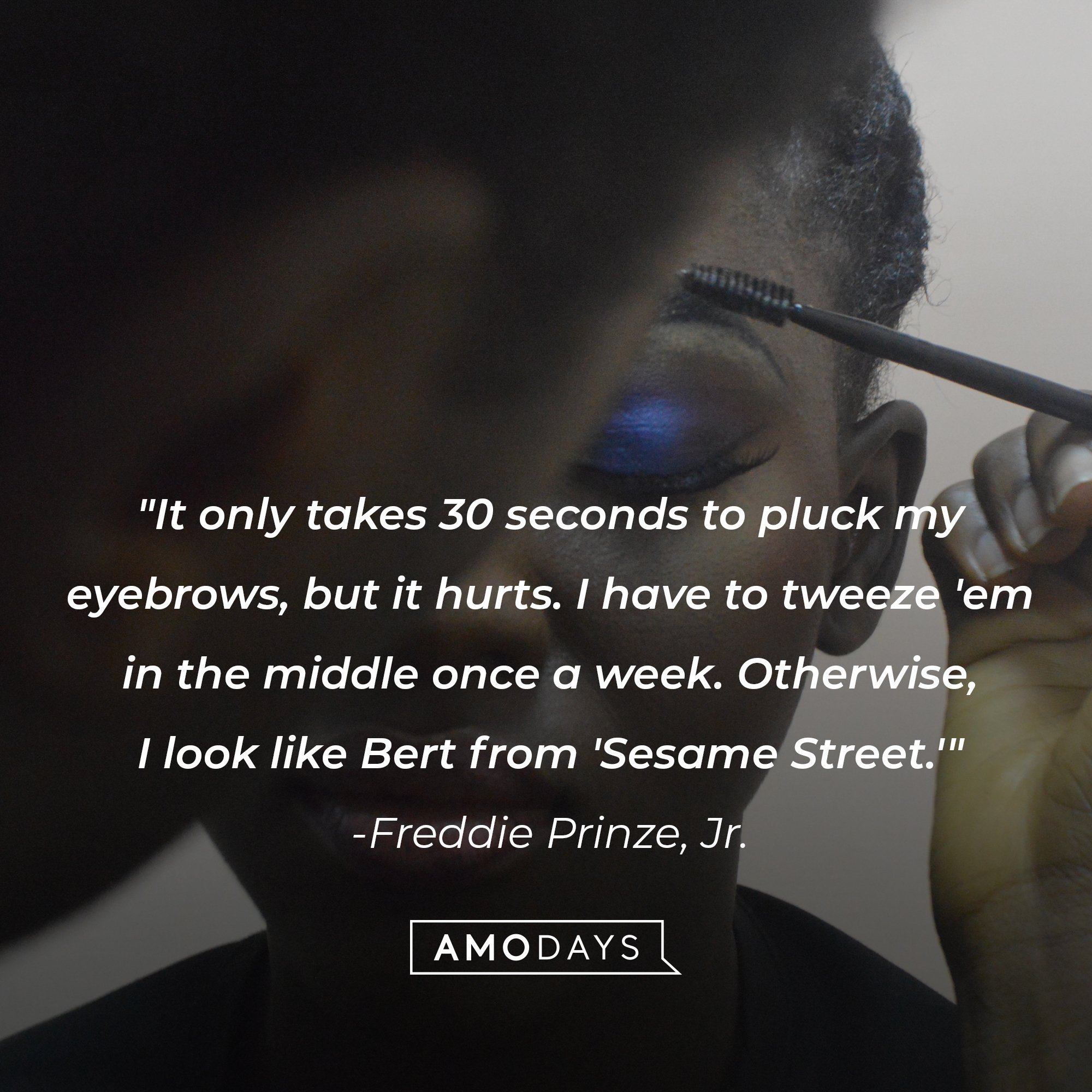 Freddie Prinze Jr.’s quote: "It only takes 30 seconds to pluck my eyebrows, but it hurts. I have to tweeze 'em in the middle once a week. Otherwise, I look like Bert from 'Sesame Street.'"| Image: AmoDays