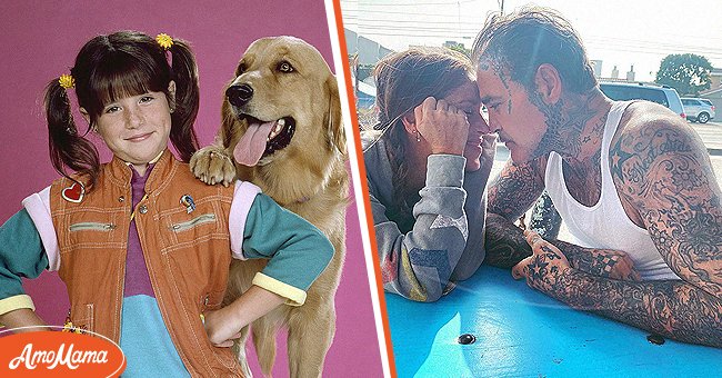 Soleil Moon Frye as Penelope 'Punky' Brewster, and Brandon the Wonder Dog on "Punky Brewster" [left]. Soleil Moon Frye and her boyfriend, Seth Binzer [right] | Photo: Getty Images   instagram.com/moonfrye 