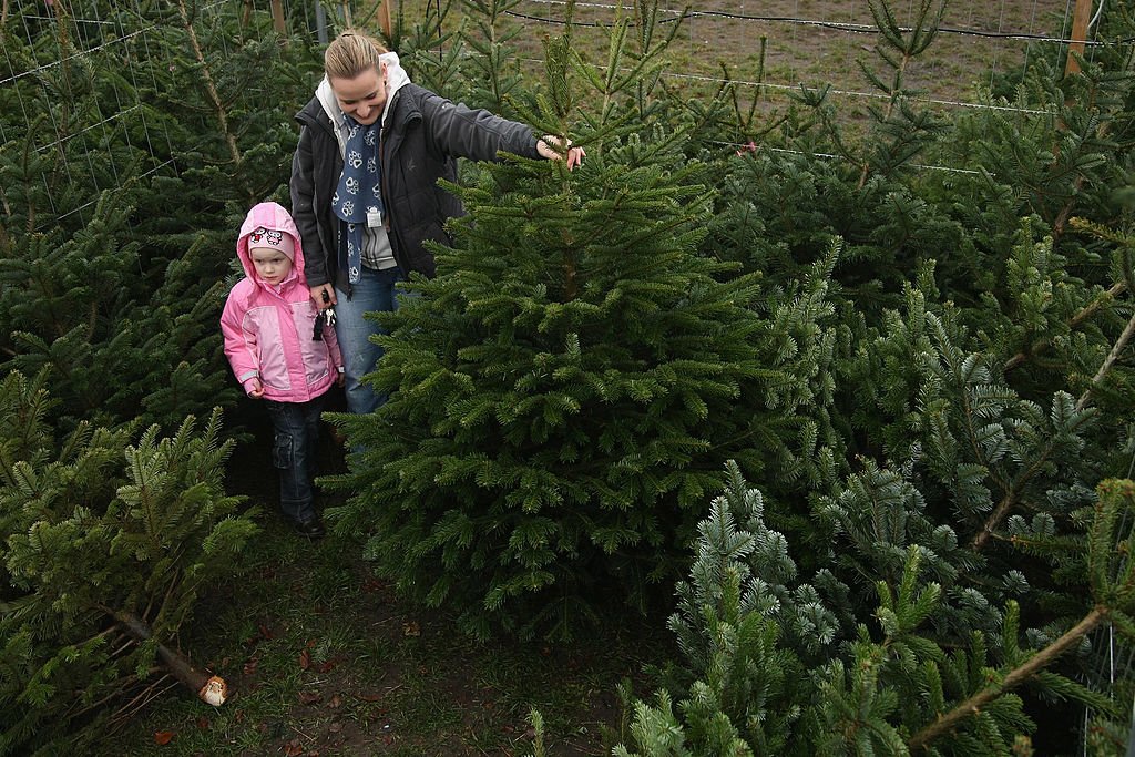 Une mère et sa fille devant leur futur arbre de Noël. | Photo : Getty Images