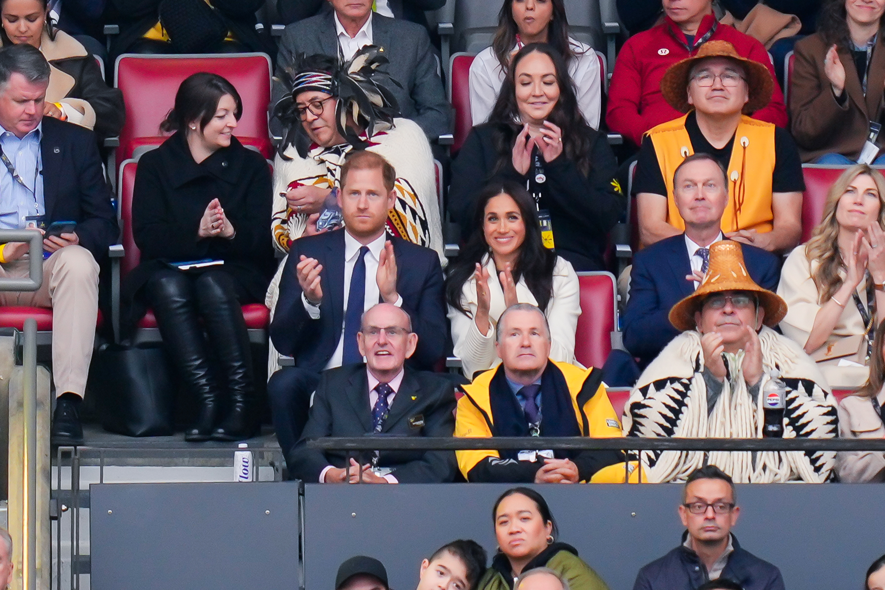 Prince Harry and Meghan Markle watch the opening ceremony of the Invictus Games Vancouver Whistler 2025 at BC Place on February 8, 2025, in Vancouver, Canada | Source: Getty Images