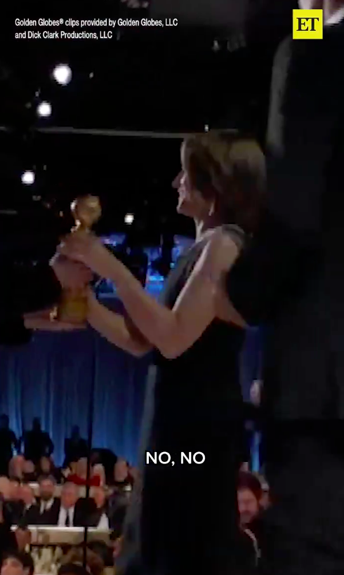 Jodie Foster receiving her award onstage when Sofia Vergara started yelling "No!" posted on January 6, 2025 | Source: X/@etnow