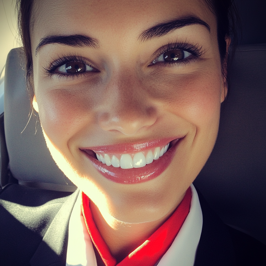 A smiling flight attendant | Source: Midjourney