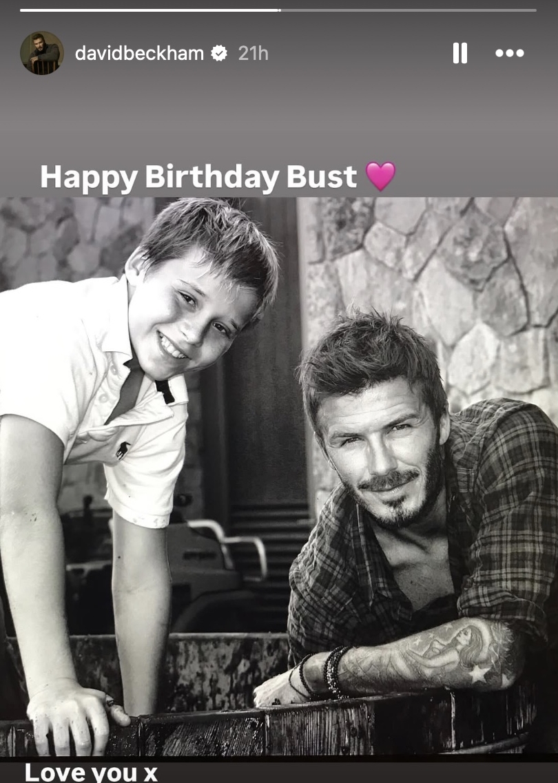 David Beckham posted this nostalgic swimming pool snapshot featuring Victoria Beckham and a smiling toddler Brooklyn Peltz Beckham as part of a birthday tribute shared to his Instagram Story on March 4, 2026. The image, taken during Brooklyn's early childhood, was paired with a heartfelt message marking his son's 27th birthday and reaffirming the family's love for him. | Source: Instagram/davidbeckham